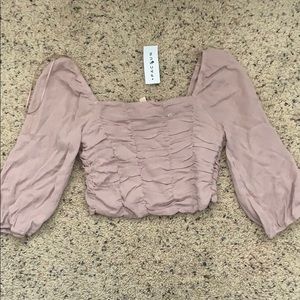 Ruched pink cropped blouse top